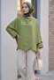 Buttoned Shoulder Bat Sleeve Modal Kimono Poncho -Khaki - 5