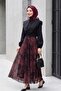 Side Zipper Patterned Lined Chiffon Skirt - Dark Burgundy - 5