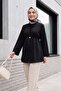 Elastic Waist, Folded Sleeves, Single Button Crepe Kimono - Black - 5