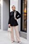 Elastic Waist, Folded Sleeves, Single Button Crepe Kimono - Black - 6