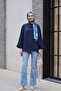 Buttoned Shoulder Bat Sleeve Modal Kimono Poncho -Dark Blue - 5