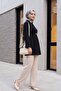 Elastic Waist, Folded Sleeves, Single Button Crepe Kimono - Black - 2
