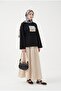 Crew Neck Front Printed Loose Combed Cotton Sweatshirt - Black - 7