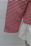 Scalloped Skirt, Crew Neck, Striped Combed Cotton Sweatshirt -Red - 7