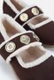 Women's Brown Fur Buckle Mary Jane Ballerinas - 6