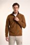 Men's Brown 6240 Basic Stand Collar Fleece Sweatshirt