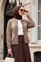 Round Neck Buttoned Front Diamond Pattern Soft Knitwear Cardigan -Mink