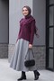 High Collar Ruffle Detailed Openwork Buttoned Knitwear Cardigan - Plum - 5