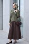 High Collar Ruffle Detailed Openwork Buttoned Knitwear Cardigan -Khaki - 5