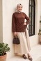 Asymmetrical Cut Lace Detailed Combed Cotton Sweatshirt -Brown - 4