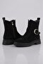 Women's Black Suede Buckle Zippered Comfortable Sole Stylish Design Daily Boots - 5