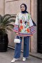 Beli Belted Oversize Wide Sleeve Patterned Tunic -White - 6