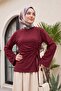 Asymmetrical Cut Lace Detailed Combed Cotton Sweatshirt - Burgundy