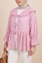 Lace-Up Front Feather Textured Clip Jacquard Kimono -Pink - 2