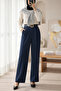 Buckle Belted, Folded Waist, Wide Leg Modal Crepe Trousers -Laci - 3