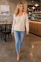 Women's V-Neck Long Sleeve Off-The-Shoulder Knitted Textured Soft Stylish Casual Beige Knitwear Sweater - 7