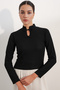 Women's Long Sleeve Stand Collar Blouse 40043 - Black