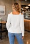 Women's V-Neck Long Sleeve Off-Shoulder Knitted Textured Soft Stylish Casual White Knitwear Sweater - 3