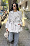 Stone Lace Detailed Striped Trench Coat
