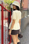Cream Gülseli Women's Short Sleeve Knitwear Blouse with Scarf Accessory - 6