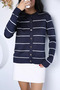 Navy Blue Women's Striped Knitwear Cardigan