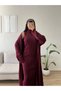 Women's Burgundy Turtleneck Ribbed Dress Cardigan Set - 3