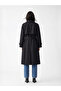Black Double-Breasted Collared Belted Women's Trench Coat - 6
