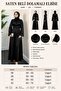 Spanish Style Satin Evening Dress with Sleeves and Belt Black - 2