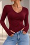 Women's Soft Touch Fingerless V-Neck Bodysuit - Burgundy Mdk36