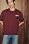 Duki Men's Crew Neck Organic Cotton Printed Oversized Claret Red T-Shirt - 6