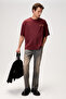 Kyren men's organic cotton front and back printed round neck burgundy t-shirt - 3