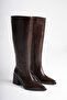 Women's Brown Boots with Pointed Toe and Zipper, Elastic - 6