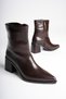 Women's Brown Boots with Pointed Toe and Zipper, Furry Inner Lining