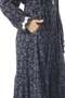 Vera Buttoned Violet Patterned Flannel Double Pocket Belted Long Sleeve Winter Long Dress Navy Blue Lcvt - 6