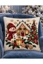 New Year's Santa Claus and Snowman Embroidery Effect Digital Printed Set of 4 Gift Throw Pillow Covers - 7