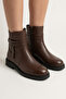 Brown Printed Genuine Leather Women's Boots Lightweight Short Heeled Zippered Real Natural Leather Women's Boots Model Winter and Spring Style Boots - 3