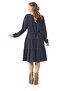 Long Sleeve Rose Patterned Shawl Winter Waist-Tie Flannel Midi Dress Navy Blue Lcvt - 2