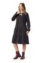 Long Sleeve Rose Patterned Shawl Winter Waist-Tie Flannel Midi Dress Black Syh - 4