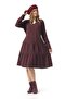 Long Sleeve Rose Patterned Shawl Winter Waist-Tie Flannel Midi Dress Burgundy Brd - 7
