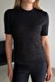 Crew Neck Hair Braided Glittery Soft Textured Blouse - 5