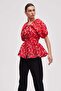 Women's Cropped Patterned Half-Sleeve Blouse - 4