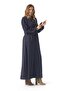 Long Sleeve Shawl Pattern Hanzade Flannel Buttoned Long Pocketed Winter Dress Navy Blue Lcvt - 4