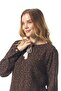 Long Sleeve Rose Patterned Shawl Winter Waist-Tie Flannel Midi Dress Coffee Khv - 5