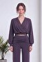 Women's Double-Breasted Crop Top and Wide-Leg Pants Two-Piece Set Textured Fabric Ecru, Purple, Black - 2