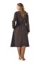 Long Sleeve Sibel Flannel Shawl Patterned Waist Gathered Winter Midi Length Dress with Pockets Brown Khv - 2