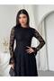 Women's Lace Detailed Spanish Sleeve Lined Midi Dress - 2