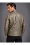 Men's Genuine Leather Jacket with Stripe Detail - 5