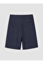 Xside Navy Blue Standard Fit Belt Detailed Wraparound Men's Shorts - 7