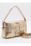 Champagne Gold Metallic Knitted-Textured Women's Shoulder Bag and Crossbody Bag CANEDR08 - 4