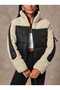 Women's Plush Detailed Black Coat